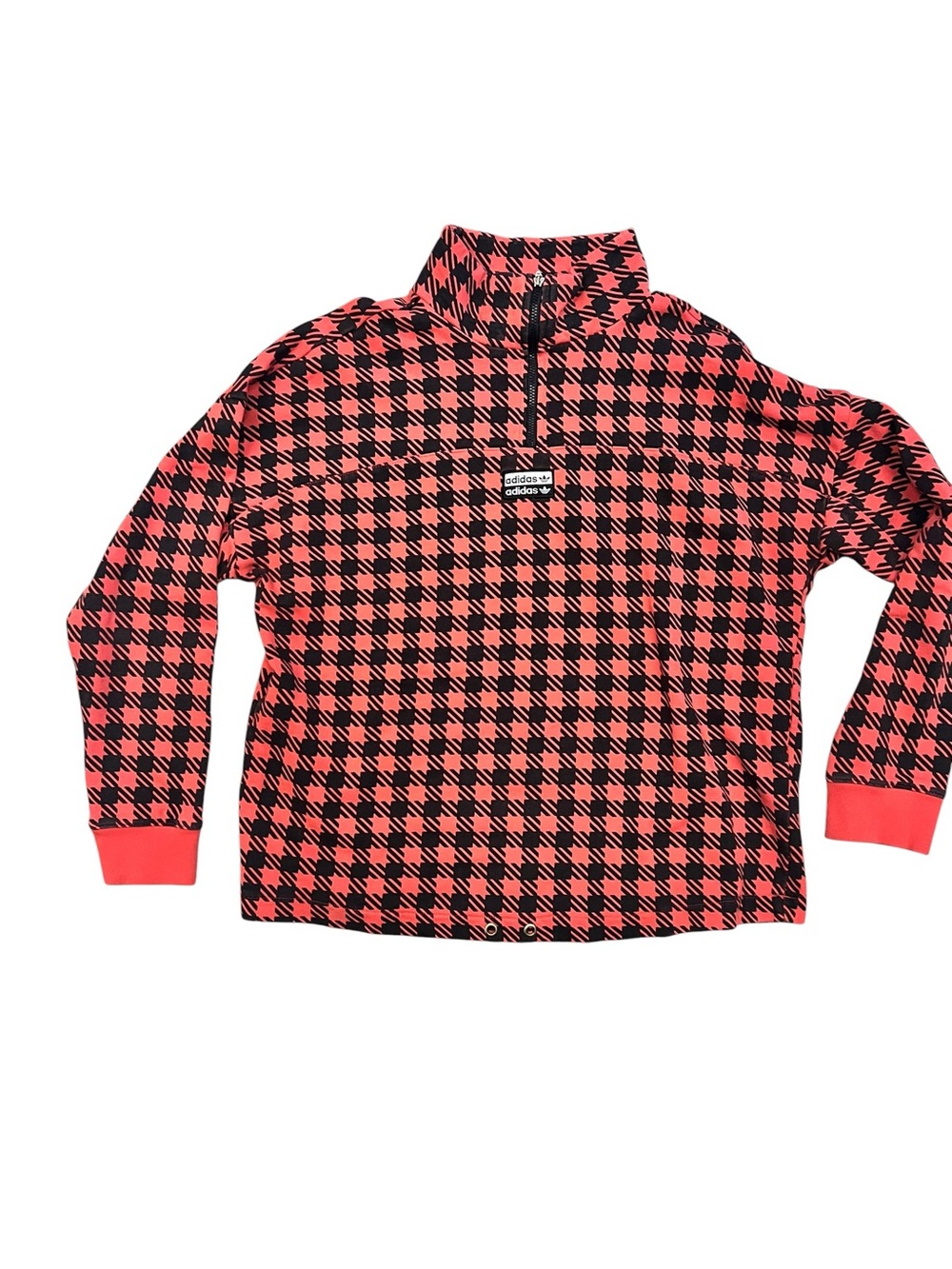 Adidas R.Y.V. 2XS Red Black Houndstooth 1/2 Zip Pullover Sweatshirt Streetwear